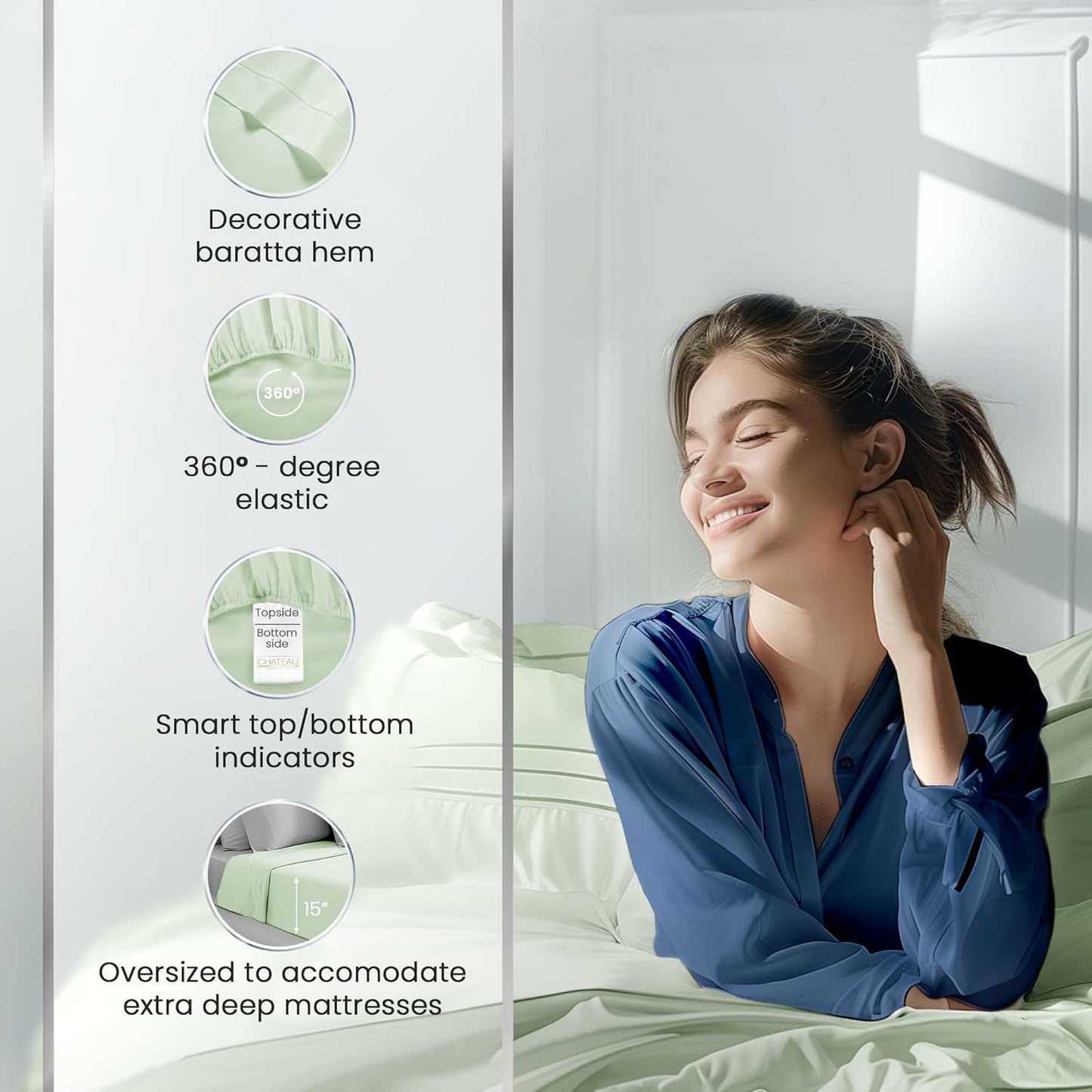 King Bed Sheets Deep Pocket King Sheet Set, 1000 Thread Count Long Staple Fully Elasticated 100% Cotton Sheet & Pillowcase sets, Machine Wash No Pill Naturally Breathable Cotton Bedding- Mineral