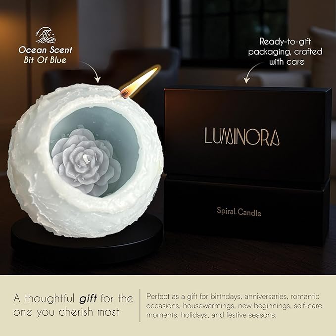 Spiral Cool Decorative Candle, Velas Decorativas, Spiral Melt Light, Spinning Burning, Spinning Gifts Unique Candle, Cool Candles, Soy, Beeswax, Fun Candles Spinner (Bit of Blue - Ocean Scent)