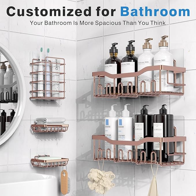 5-Pack Rustproof Stainless Steel Shower Caddy – No Drill Adhesive Bathroom Organizer with Large Capacity, Spacious Shower Shelves for Inside Shower, Kitchen & Home Decor Storage-XL Size