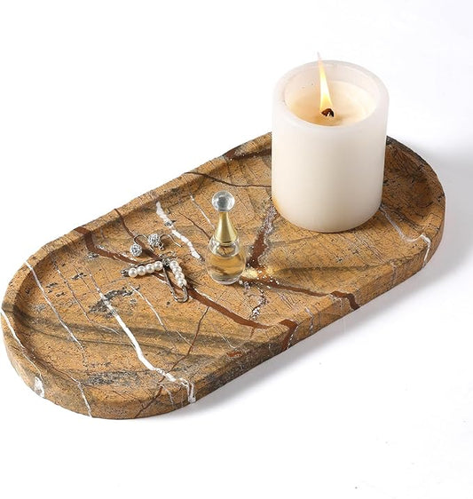 Koville Indian Natural Marble Tray, 12"x6" Vanity Decorative Tray for Countertop Organizer, Catchall Tray for Perfume, Candles, Jewelry Dish Tray