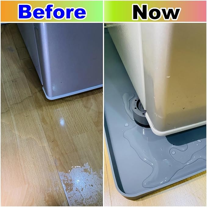 Mini Fridge Silicone Mat with Raised Edges, 24" x 24" x 0.8" Mini Fridge Drip Tray With 4 Base Raisers,Mini Refrigerator Carpets Floor Protector (Grey)
