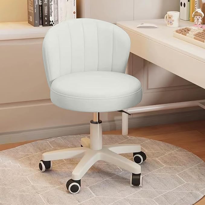 Small Desk Chair Round Rolling Chair with Back PU Leather Height Adjustable Swivel Vanity Work Computer Stool Chair for Home Office Bedroom, Set of 4