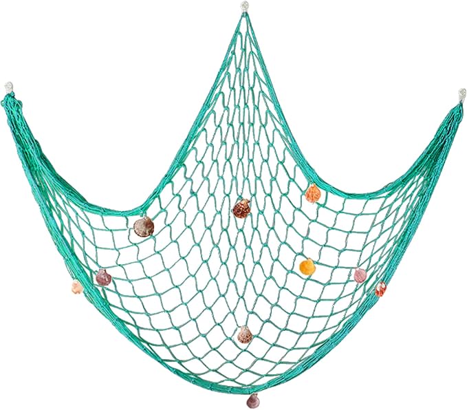Natural Fishing Net Decor with Shells 79 Inch Beach Theme Decor for Party Home Bedroom Wall Hanging Fish Net Decorations (Aqua)