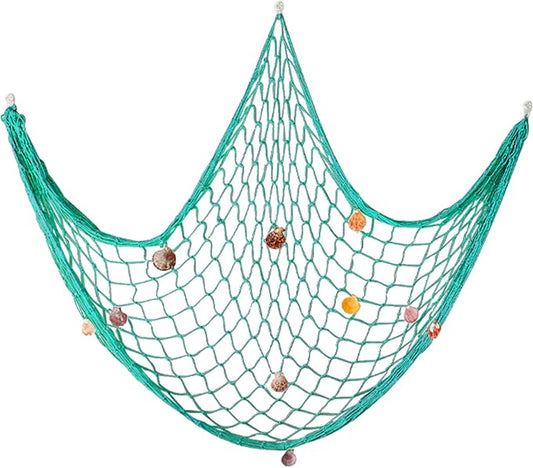 Natural Fishing Net Decor with Shells 79 Inch Beach Theme Decor for Party Home Bedroom Wall Hanging Fish Net Decorations (Aqua)