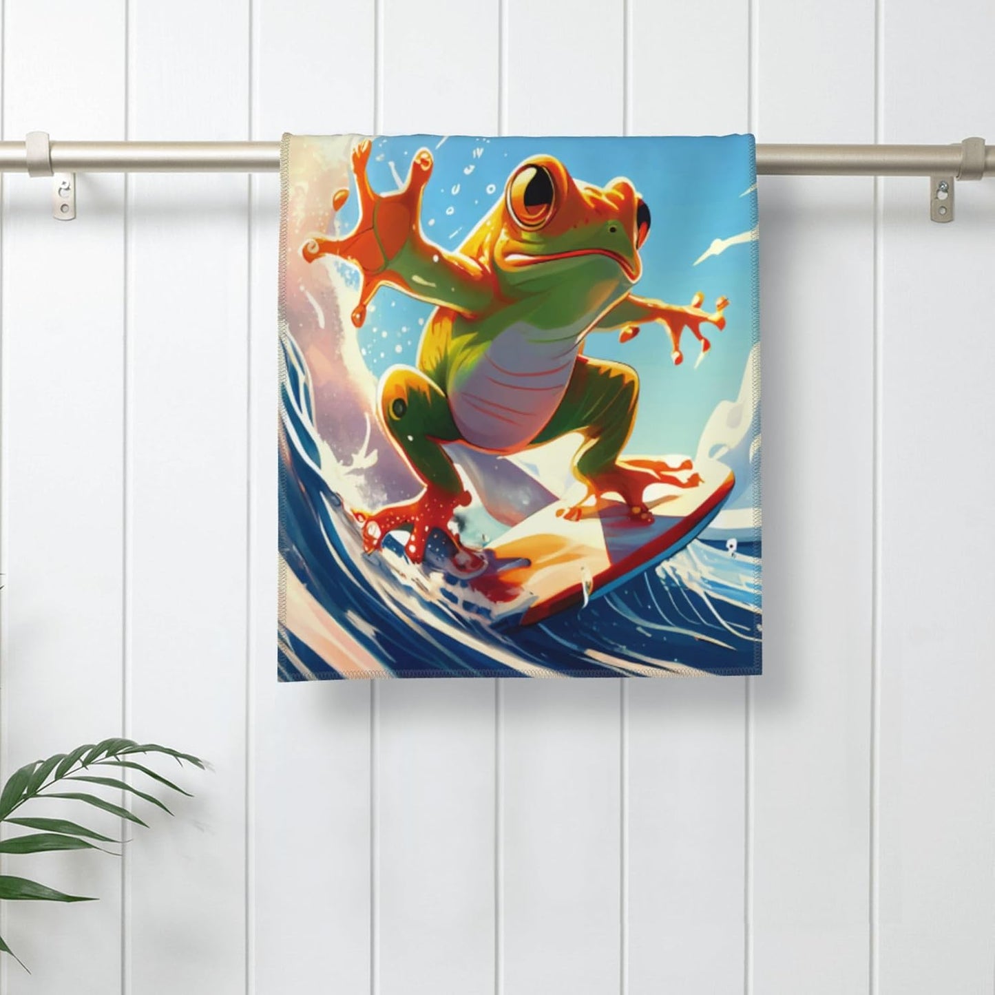 Cute Frog Surfing Bathroom Decor Hand Towel Set, Soft Absorbent Blue Bath Hand Towels for Bathroom Decorative, Funny Hand Towels for Kitchen Home Gym Yoga Spa 14"x28"