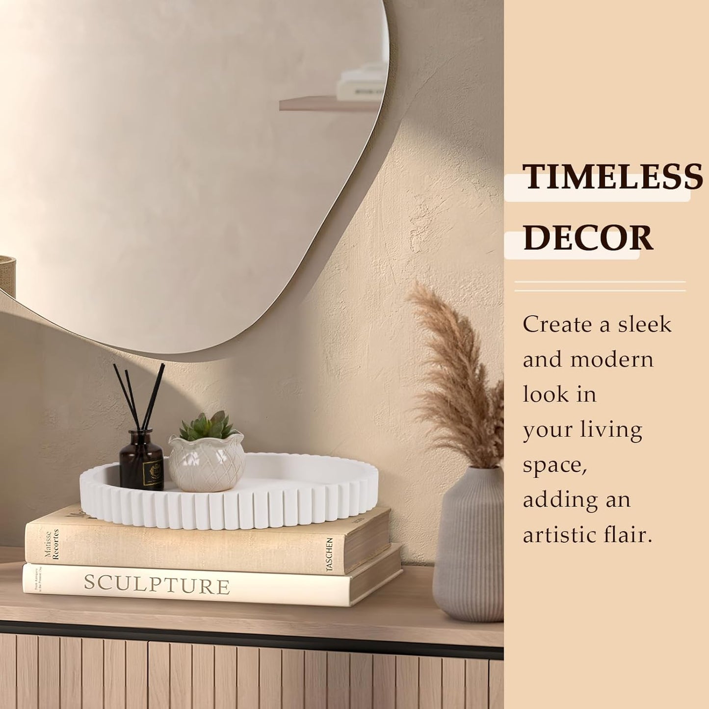 Oval Tray for Coffee Table Decor, 13" Concrete Tray, Table Centerpieces Decorative Trays for Home Decor, Modern Decorative Trays for Coffee Tables, Centerpiece Trays, White