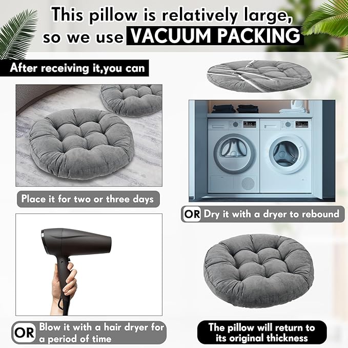 Jerify 4 Pcs Floor Pillow Cushions 22 x 22 Inch Round Square Large Meditation Floor Pillow for Classroom Adult Meditation Picnic Party Cushion for Seating Gift Christmas(Dark Grey,Round)