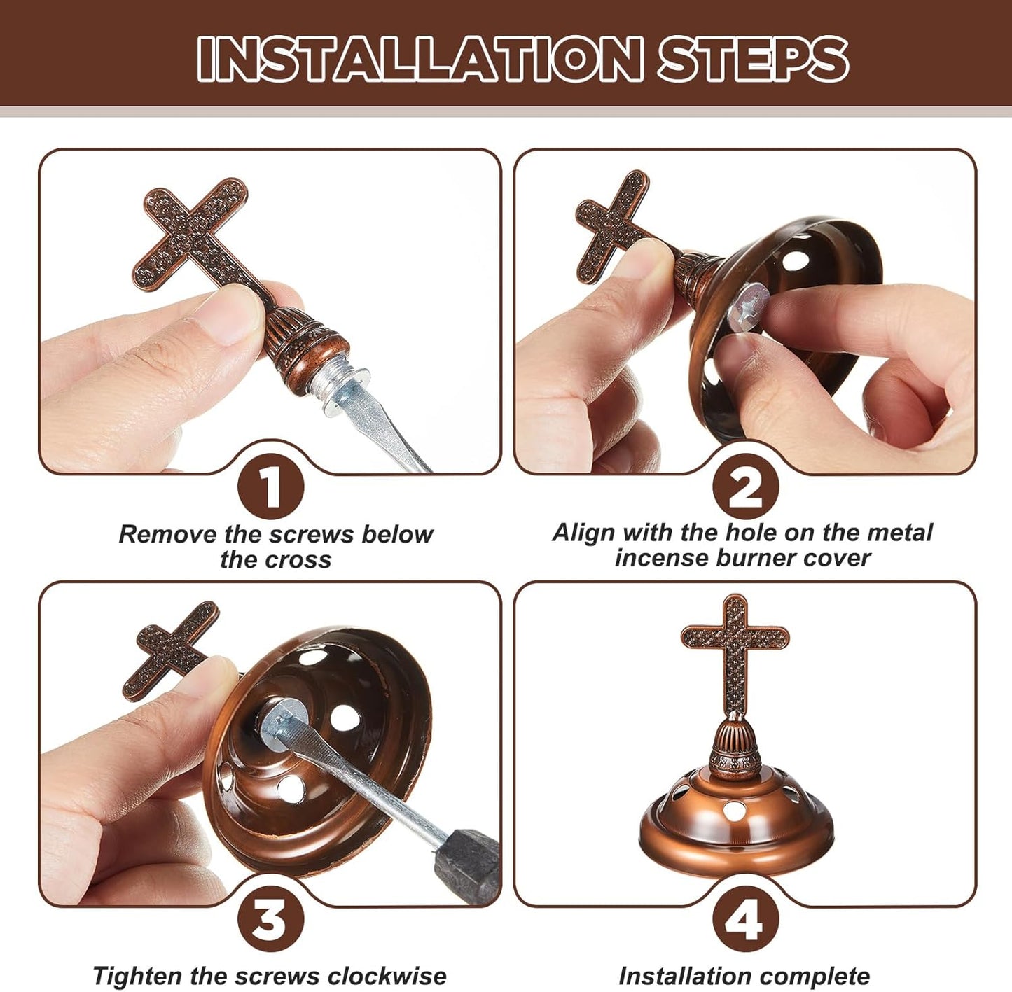 Zonon 2 Sets Incense Burner with Tong, Frankincense Charcoal Incense Stand Holder, Ideal for Yoga, Spa, Aromatherapy, Home and Christian Church Censer(Red Copper)