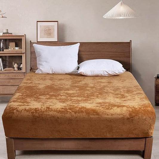 PHF Truly Velvet Fitted Sheet Only Twin Size, Luxury Super Soft Cozy Fuzzy Fleece Bottom Sheet, Deep Pocket Up to 16",Strenghth Elastic Band, Suitable for Fall Winter Spring,No Pillowcases,Brown Sugar