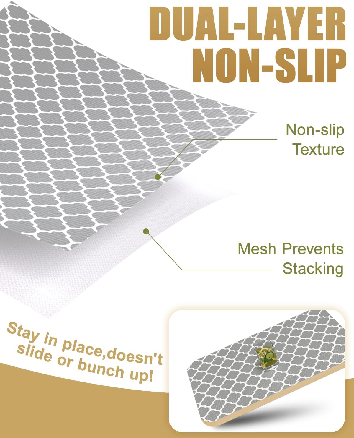 Drawer and Shelf Liner, Non-Adhesive Kitchen Cabinet Liners, Non Slip Shelf Paper Waterproof Washable Thickened for Dresser Pantry Shelve Bathroom Protector