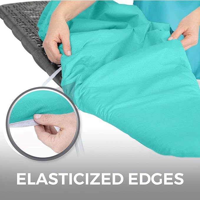 HOME GENIE Ironing Board Cover, Silicone Coating, Full Size Scorch Resistant Padding, Elastic Edge Heavy Duty Iron Pad Covers Standard Boards, Hook and Loop Fastener Strap Extra Thick, Turquoise