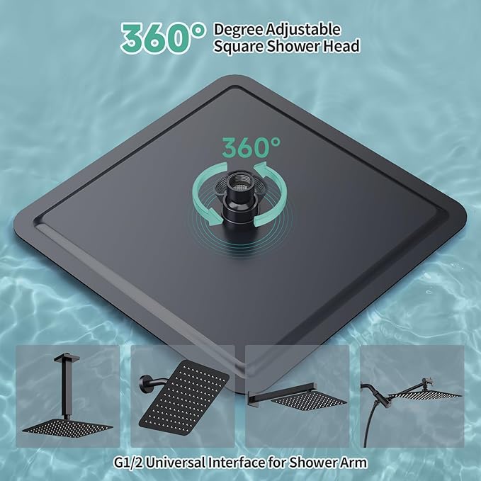 SR SUN RISE 12 Inch Rain Shower Head 304 Stailess Steel Matte Black High Pressure Rainfall Showerhead Water Saving