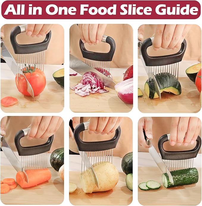 JAYVAR Large Onion Holder for Slicing, 2Pieces Large Onion Cutter Veggie Chopper, Stainless Steel Tomato Slicer Blooming Onions Potato Slicer, Practical Meat Tenderizer, Egg Slicers Kitchen Gadgets