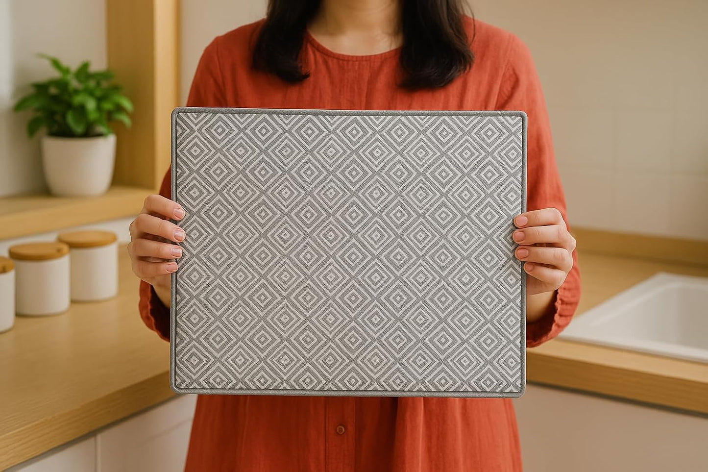 Dish Drying Mat 15"x20" – Ultra Absorbent Microfiber Kitchen Counter Mat, Fast-Dry Dish Pad for Dishes, dish drying mats for kitchen counter, Soft & Durable (Elegant Grey, Large)