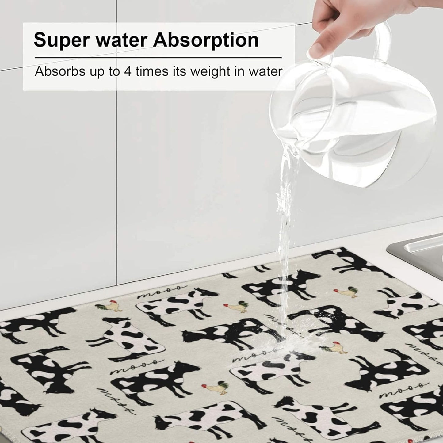 Cute Farm Cows Dish Drying Mat 18x24 For Kitchen Counter Absorbent Microfiber Dishes Pad Dish Drainer Rack Mats Fast Dry Kitchen Accessories