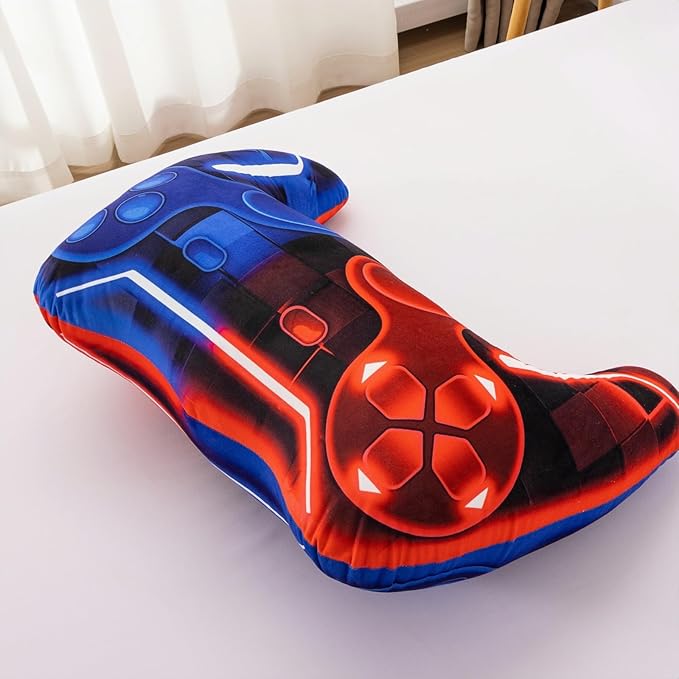 Meeting Story Game Controller Shaped Plush Throw Pillow Cushion for Boys and Girls Gamer Room Decoration for Sofa Couch/Computer Chair/Bed Gifts for Teen Boys Gaming Toy Pillow (Blue Red, Large)