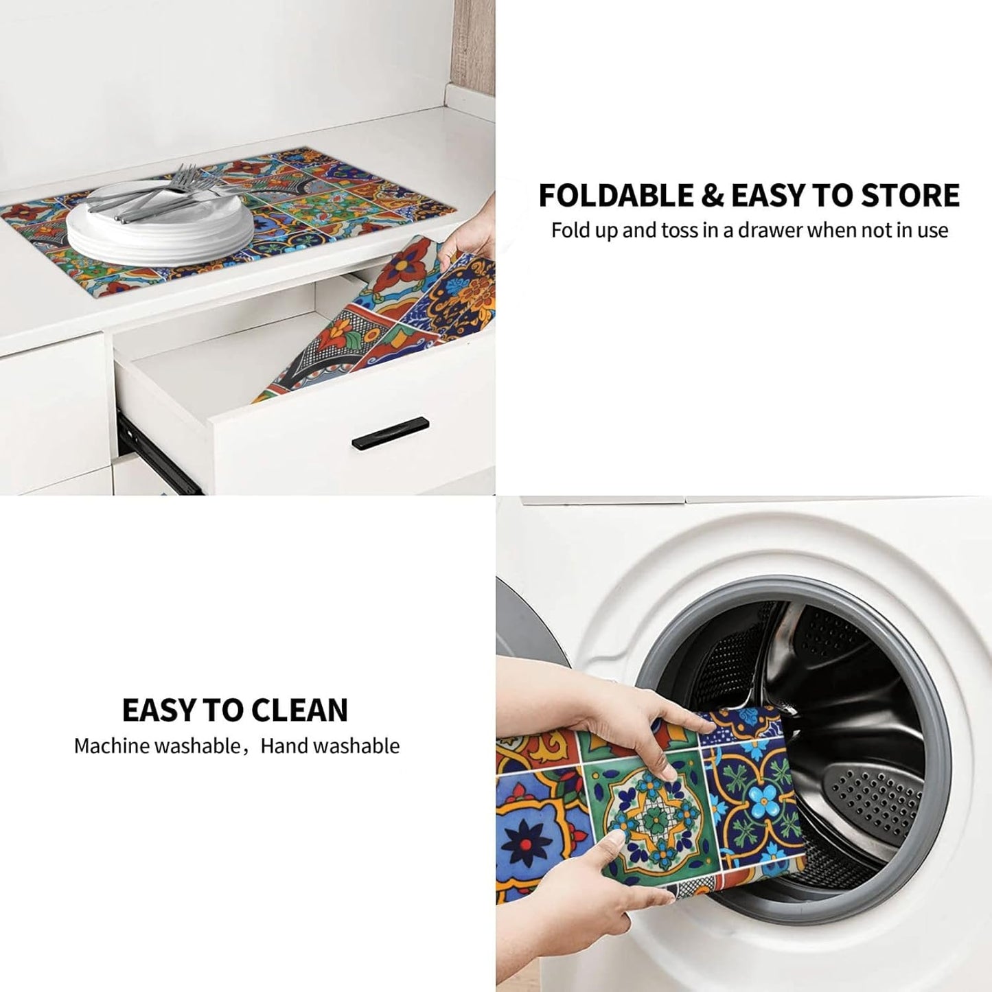 Talavera Mexican Tiles Dish Drying Mat For Kitchen Counter, Super Absorbent Microfiber Dish Drying Pad, Kitchen Gadgets For Easy Clean Multi-Use Large 18"x24"