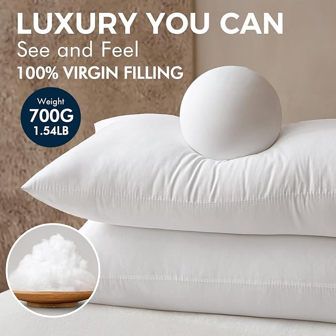 MIULEE Pillows Standard Size Set of 2, Pack of 2 20x26 Inch 100% Virgin Fiber Filling Bed Couch Pillows