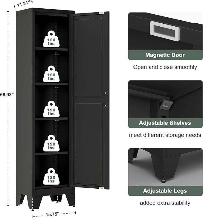 67''Farmhouse Metal Storage Cabinet with Barn Doors,Steel File Cabinet for Home Office,Kitchen Pantry 4 Adjustable Shelves,Freestanding Cupboard for Kitchen,HomeOffice (Black)