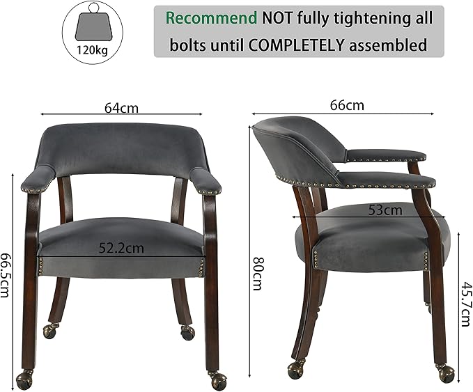 Dinning Chairs with Wheels and Arms Set of 2, Solid Wood Office Desk Chairs with Frosted Velvet Upholstered, Classic Swivel Accent Chairs, 31.5" H Boss Caption's Chair, Periwinkle XXY-HT22-PW