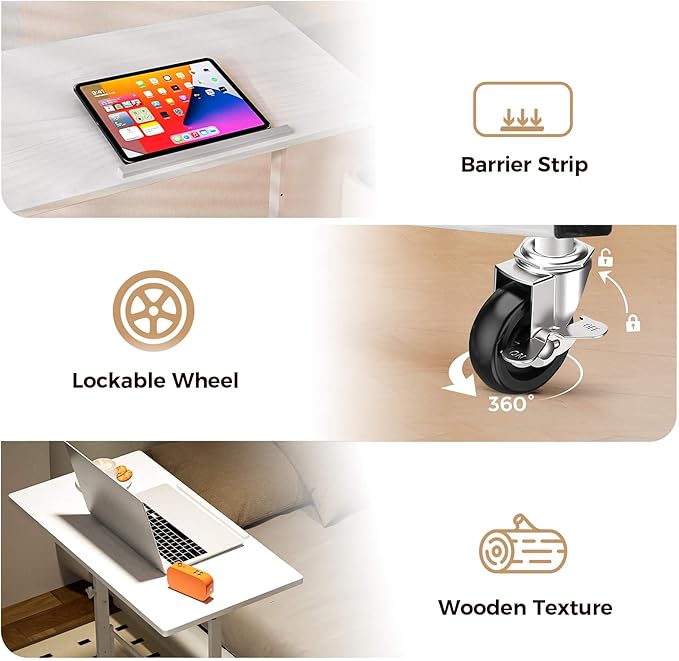 COMHOMA Small Standing Desk Adjustable Height & Tiltable Tabletop, Mobile Stand Up Desk for Laptop, Portable Computer Table for Home Office Work and Walking Pad Treadmill, Height 30.7"-46.4", White