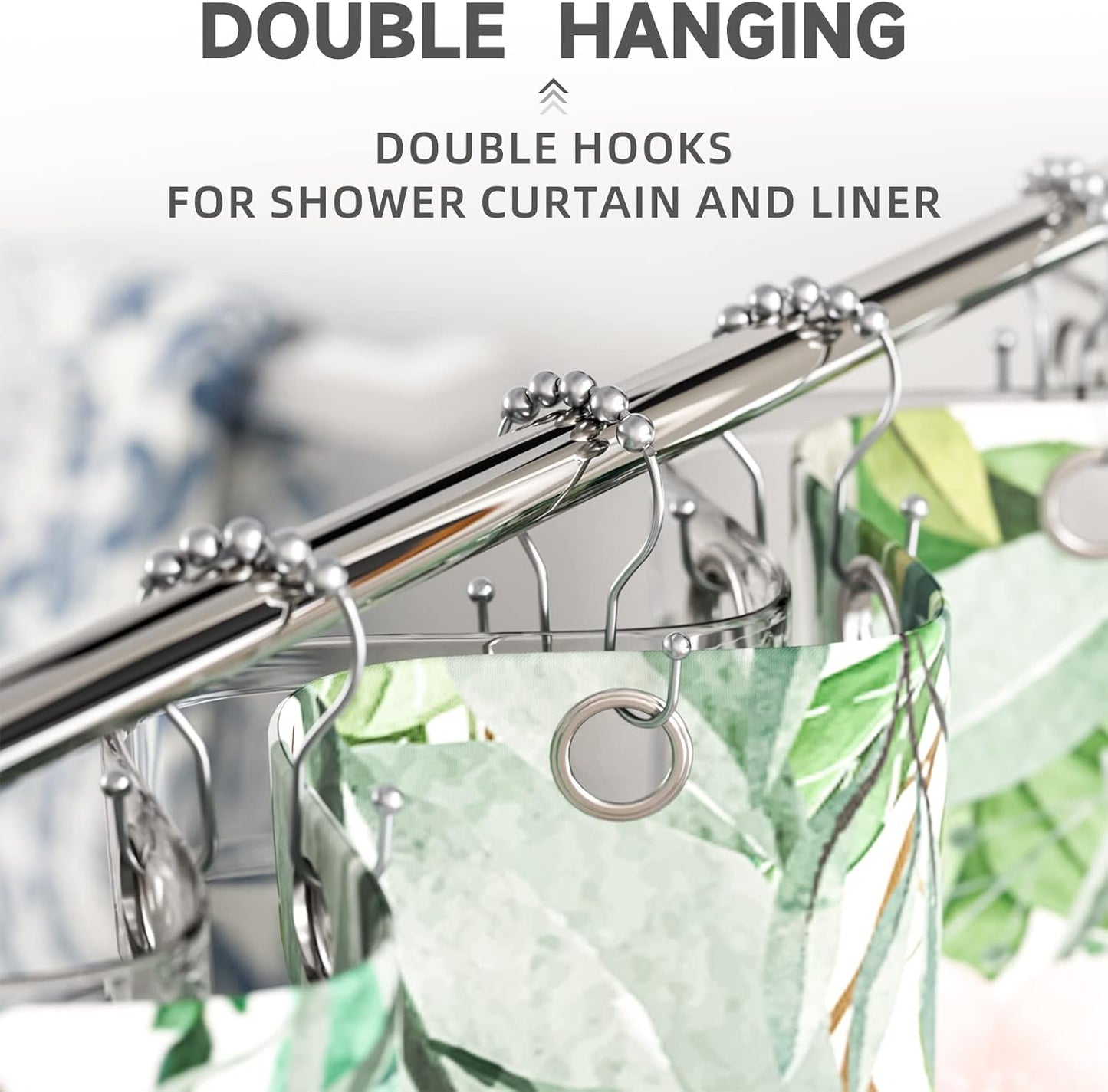 Shower Curtain Hooks Chrome Shower Curtain Rings Rust Proof, Smooth Glide Double Shower Curtain Hooks, 12Pcs Shower Curtain Hangers, Shower Hooks for Shower Curtain Bathroom Shower Rod Hooks