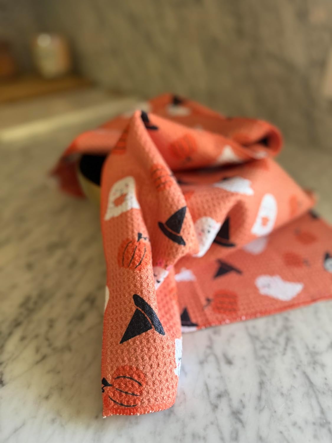 2 Pack || Double Sided|| Not Your Ordinary Kitchen Towels || Dish Towels || Quick Dry || Waffle Weave Microfiber || Designer Prints || Highly Absorbent || Hanging Hook (Halloween Boo)