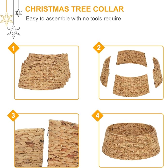 SUNNYPARK Christmas Tree Collar, 23.5’’ Hand-Woven Natural Water Hyacinth Christmas Tree Collar Basket Base Cover - Light Brown