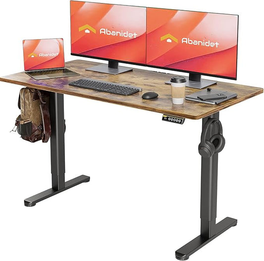 Standing Desk Adjustable Height, 55 x 24 in Electric Sit Stand up Desk for Home Office, Ergonomic Workstation Computer Desk with Two-Piece Desktop, Sit Stand Office Desk, Vintage Brown