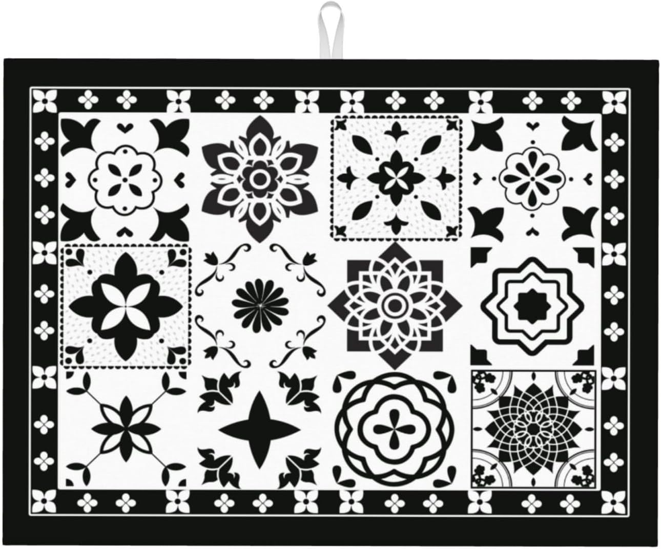 Retro Black Pattern Dish Drying Mat 18x24 For Kitchen Counter Absorbent Microfiber Dishes Pad Dish Drainer Rack Mats Fast Dry Kitchen Accessories