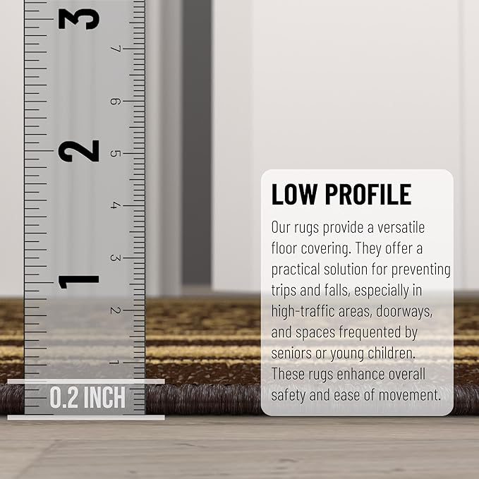 Ottomanson Hallway Runner Rug 1'10" x 7' Non Slip Border Area Rugs Easy to Clean Laundry Rug Runner Durable & Pet Friendly Floor Carpet Runners for Hallways Entryway Living Room Kitchen, Brown