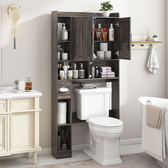 Over The Toilet Storage Cabinet, Farmhouse Storage Cabinet Over Toilet with Barn Door，Home Space-Saving Toilet Rack, for Bathroom, Restroom, Laundry