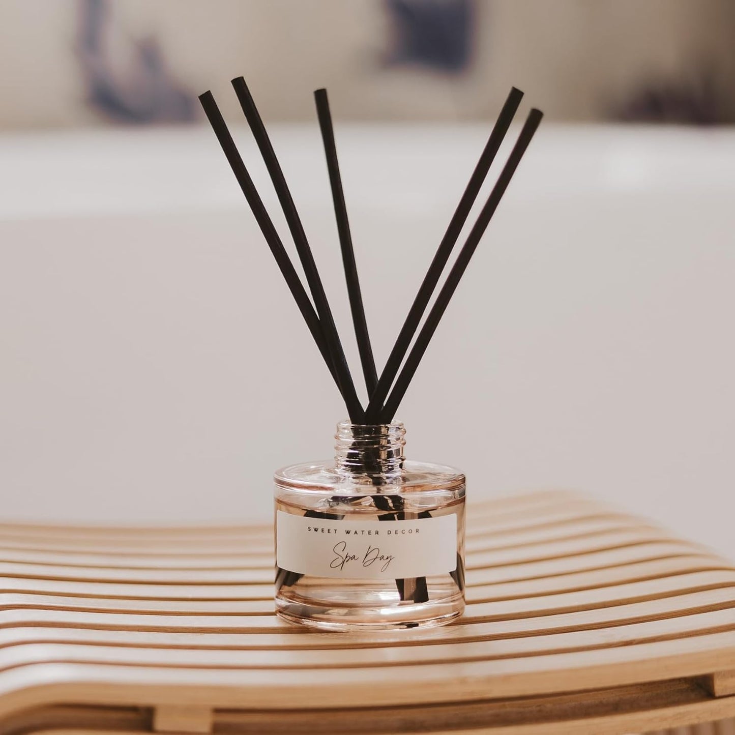 Sweet Water Decor Spa Day Reed Diffuser – Room Decor Aesthetic with Long-Lasting Premium Fragrance of Sea Salt, Jasmine, Wood and Cream for 4 Months – Ideal for Aromatherapy and Home Decor