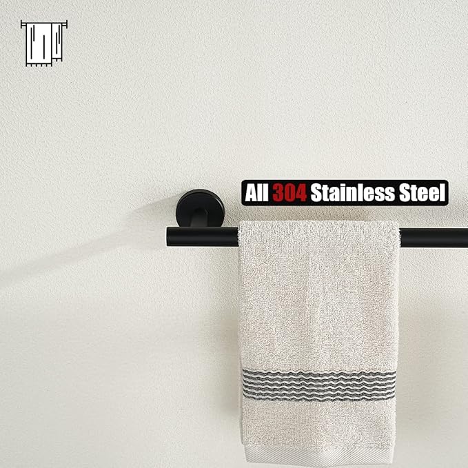 JQK Black Bath Towel Bar, 33 Inch 304 Stainless Steel Thicken 0.8mm Towel Rack Bathroom, Towel Holder Matte Black Wall Mount, Useable Length 30 Inch 2 Pack, TB110L30-PB-P2