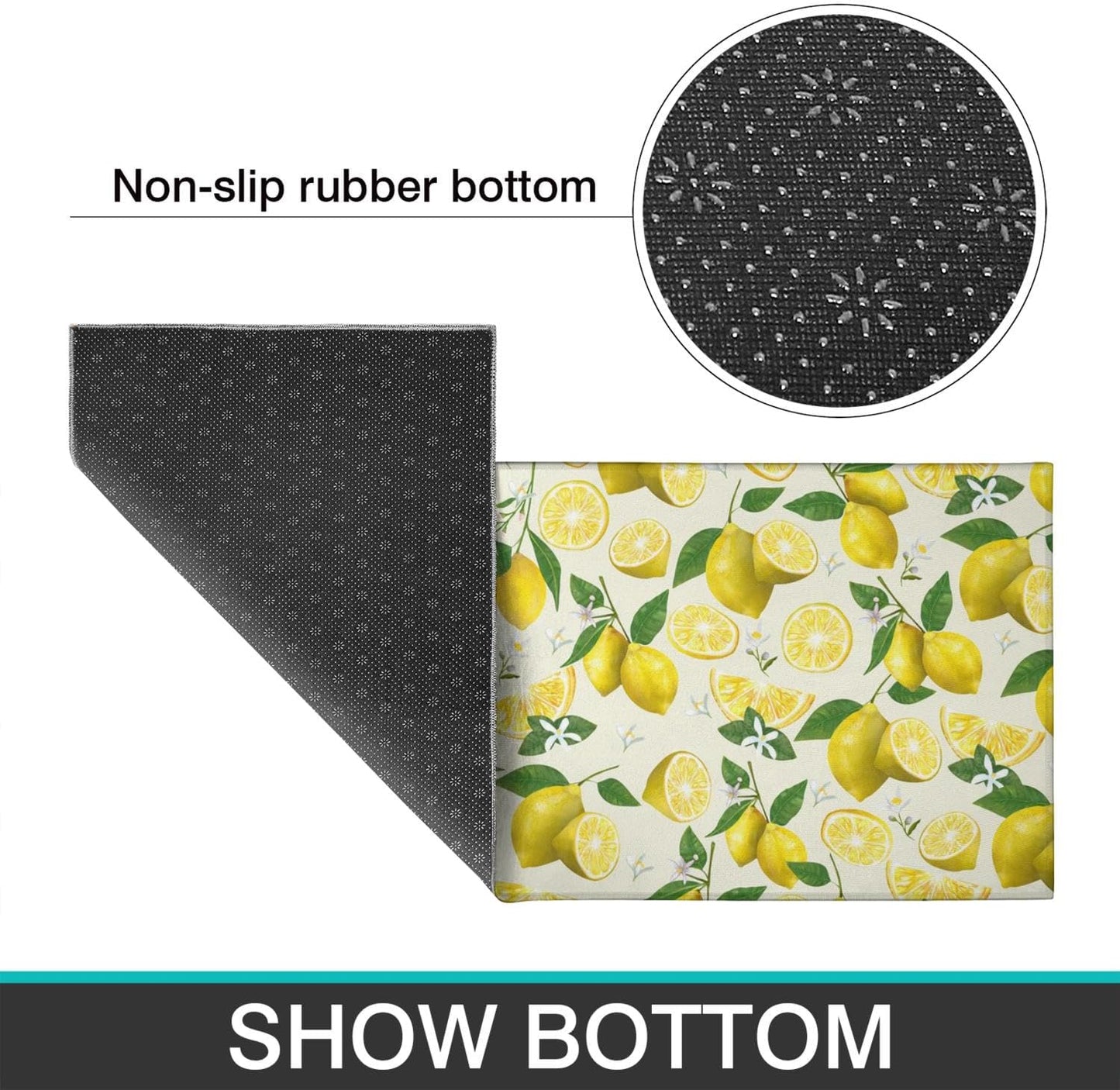2 Piece Lemon Kitchen Decor Rugs Set, Farmhouse Country Kitchen Rugs and Mats Non Skid Washable Absorbent Microfiber Kitchen Accessories Decoration Floor Mats 17"x47"+17"x30"
