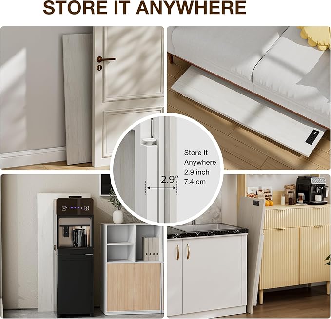 TEMI Small Computer Desk Folding Table - No Assembly, Compact 43.3" Foldable Desk with Power Outlets & USB Charging Port, Portable Small Office Desk, Ideal Mini Study Table for Narrow Spaces,White Ash