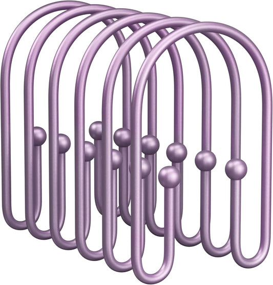 AmazerBath Shower Curtain Hooks, Purple Double Shower Curtain Hooks Rust Proof Non-Slip Shower Hooks for Shower Curtain, Sturdy Shower Curtain Rings Metal Shower Hooks Ring Bathroom 12Pcs