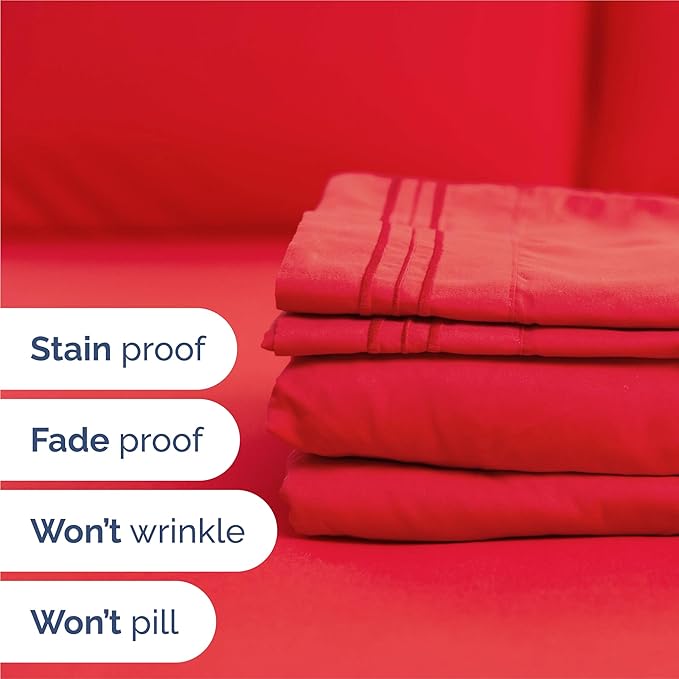 Split King Size 5 Piece Sheet Set - Comfy Breathable & Cooling Bed Sheets Set - Hotel Luxury Bedding for Women, Men, Kids, Teens, Boys & Girls - Deep Pockets, Ultra-Soft, Wrinkle Free - Oeko-Tex - Red
