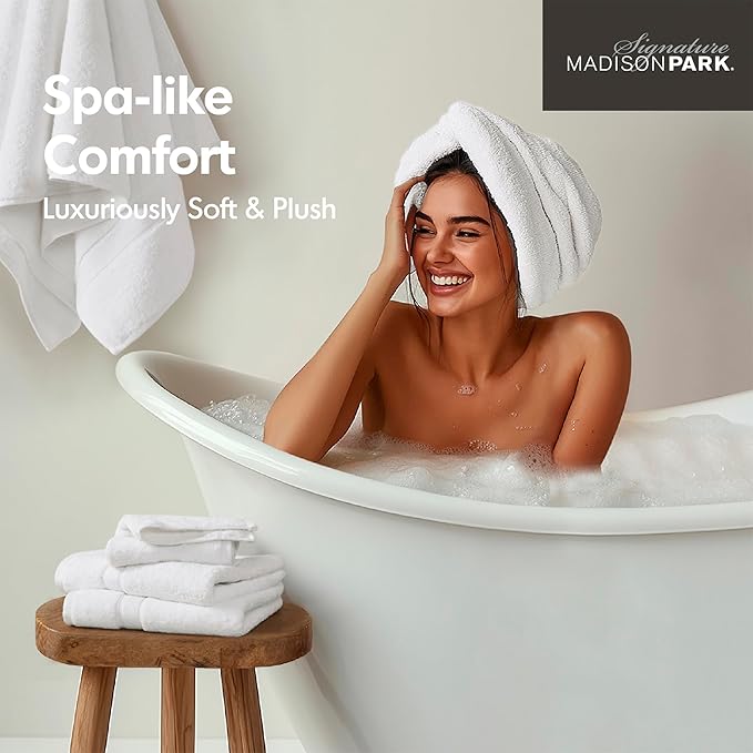 Madison Park 800GSM Bathroom Towel Set of 8 100% Cotton Bath Towel Set for Bathroom Luxurious Highly Absorbent 2 Bath Towels 2 Hand Towels 4 Washcloths Quick Dry Spa Quality White