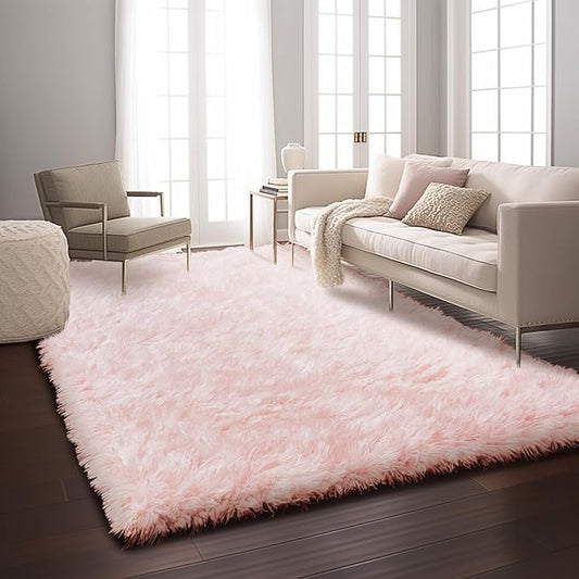 Ophanie 5x8 Light Pink Rugs for Living Room, Fluffy Fuzzy Plush Shag Comfy Soft Large Area Rug, Non-Slip Indoor Floor Carpet for Kids Boys Girls, Bedroom, Playroom, Home Decor Aesthetic, Nursery