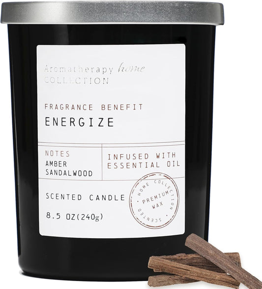 Sandalwood Candle, Sandalwood & Amber Scented Candles,Soy Wax Black Candles for Home Scented,Candle Gift for Men Women,8.5oz