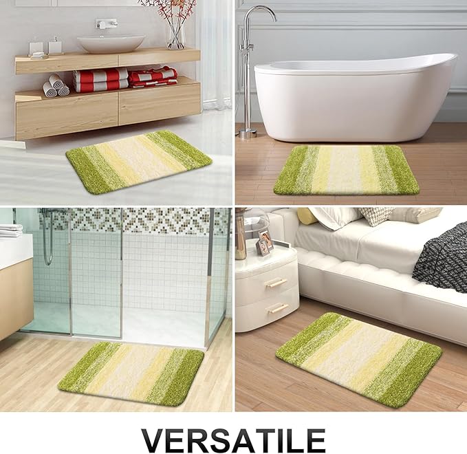 OLANLY Bathroom Rug Set 2 Piece, Soft Absorbent Microfiber Bath Mats and U-Shaped Contour Toilet Rug, Non-Slip, Machine Wash Dry, Plush Shaggy Bath Mats for Bathroom (24"x16"+24"x20", Olive Green)