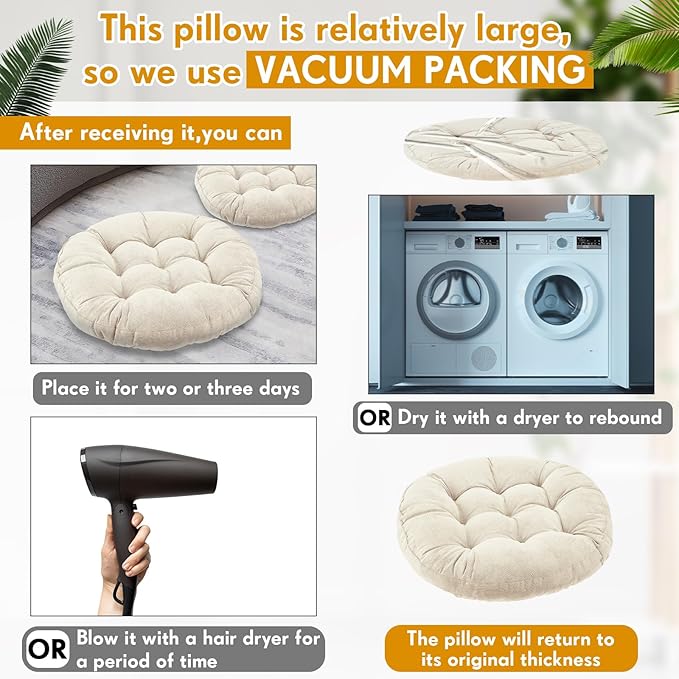 Jerify 4 Pcs Floor Pillow Cushions 22 x 22 Inch Round Square Large Meditation Floor Pillow for Classroom Adult Meditation Picnic Party Cushion for Seating Gift Christmas(Beige,Round)