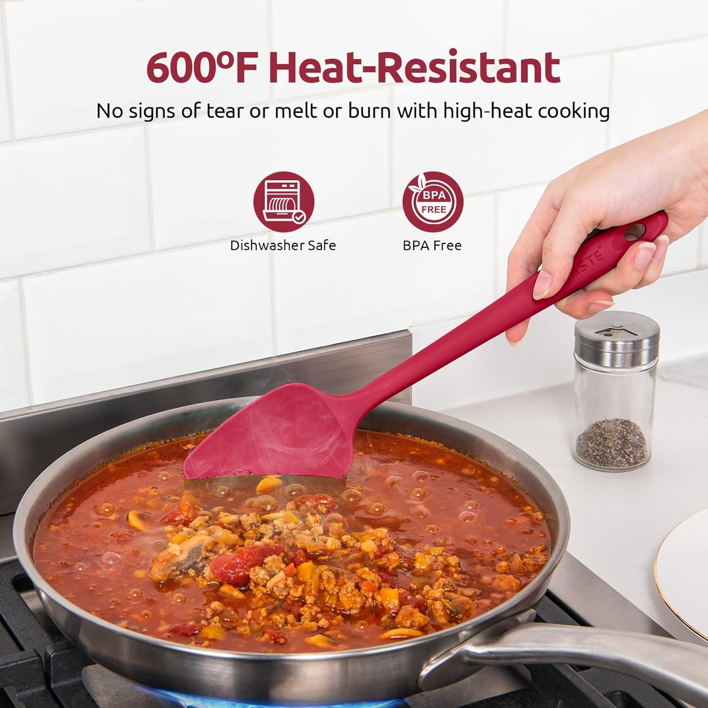 U-Taste Flat Spatula & Spoon Spatula: 11.38in 600ºF Heat Resistant Silicone Bowl Scraper, Flexible Rubber Kitchen Cooking Mixing Utensil with Upgraded Non-Stick Surface (Set of 2, Red)