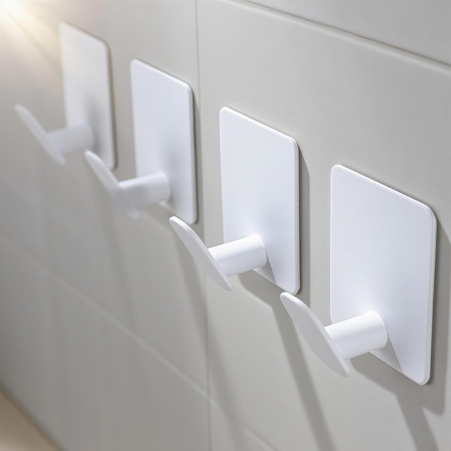 DELITON 4 Pack Adhesive Towel Hooks - White Heavy Duty Self Adhesive Hooks Stick on Wall Hanging Robes Coats Clothes for Bathroom Bedroom Kitchen Door, Stainless Steel