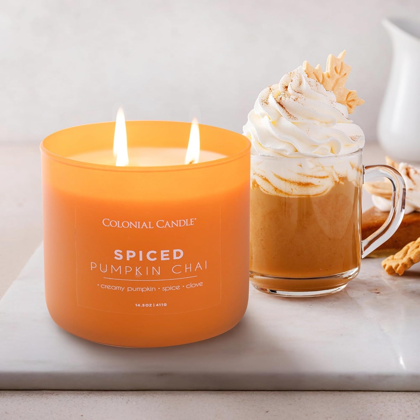 Colonial Candle Spiced Pumpkin Chai Scented Jar Candle, Pop of Color Collection, 3 Wick, 14.5 oz - Up to 60 Hours Burn