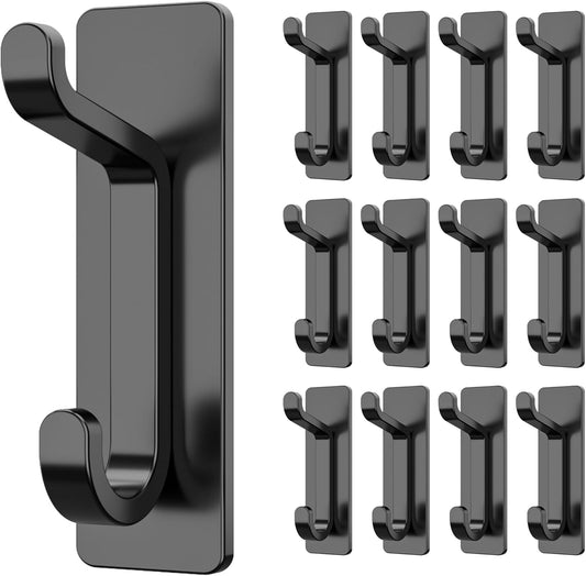 Self Adhesive Wall Hooks for Hanging: Extra Strong 13 LB, Hook for Coat, Towel in Bathrooms, Shower, Kitchen, Wall, Door Hook, Black 12 Pack