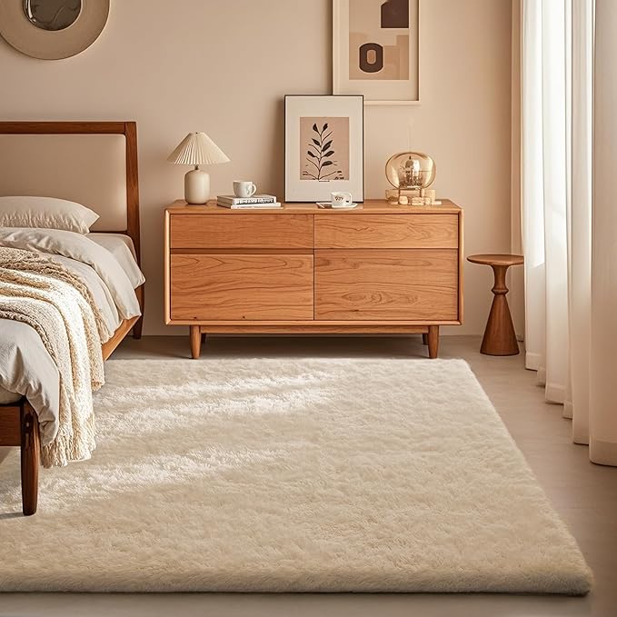 Ophanie Area Rugs for Living Room Bedroom, Upgrade Non-Slip Fluffy Soft Ivory Shag Carpet, Indoor Floor 4x6 Fuzzy Shaggy Living Room Plush Nursery Rug for Kids Home Dorm Decor Aesthetic