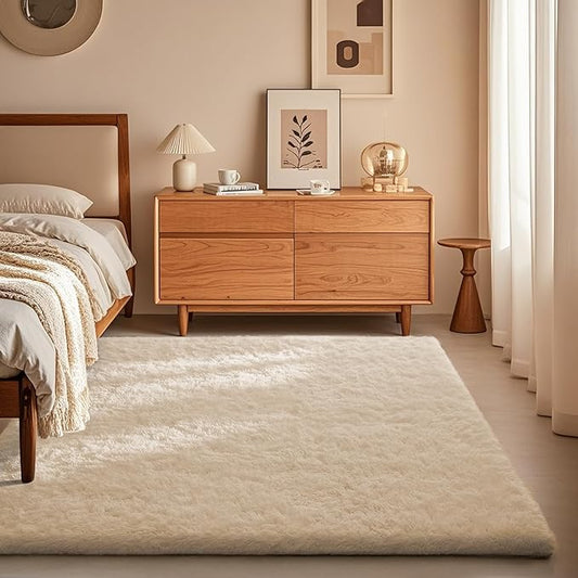Ophanie Area Rugs for Living Room Bedroom, Upgrade Non-Slip Fluffy Soft Ivory Shag Carpet, Indoor Floor 4x6 Fuzzy Shaggy Living Room Plush Nursery Rug for Kids Home Dorm Decor Aesthetic