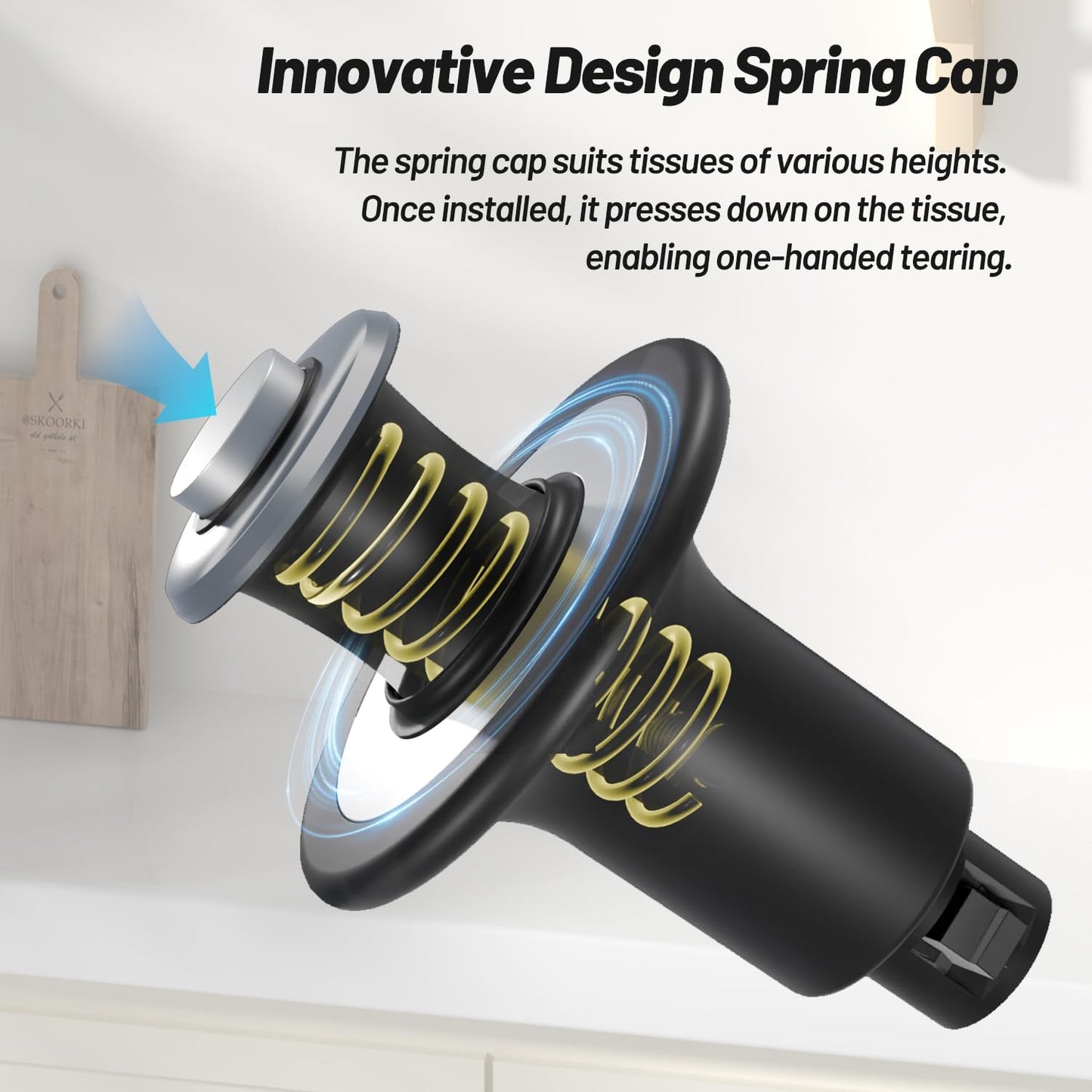 VEHHE Paper Towel Holder Countertop with Unique Damping Spring Structure for One-Handed Tearing, Stainless Steel Paper Towel Holder with Weighted Base and Suction Cups for Kitchen Bathroom, Silver